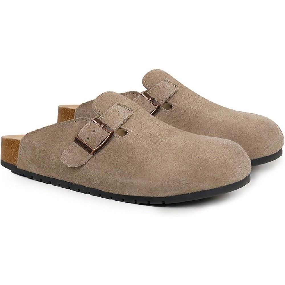 Women's Men's Suede Clogs Leather Mules Cork Footbed Sandals Comfort Potato Shoe